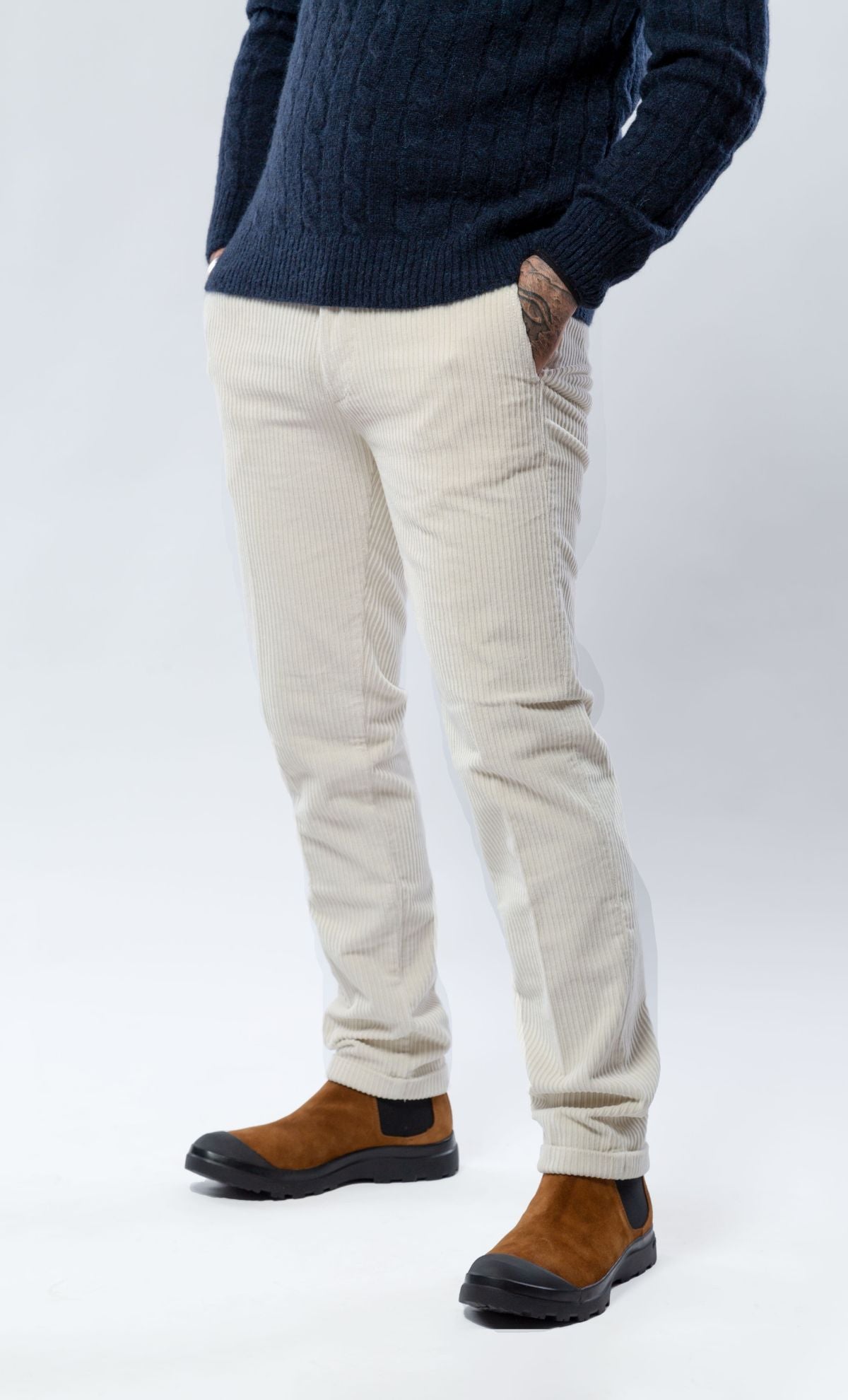 Re-Hash Pants in Cream Striped Velvet