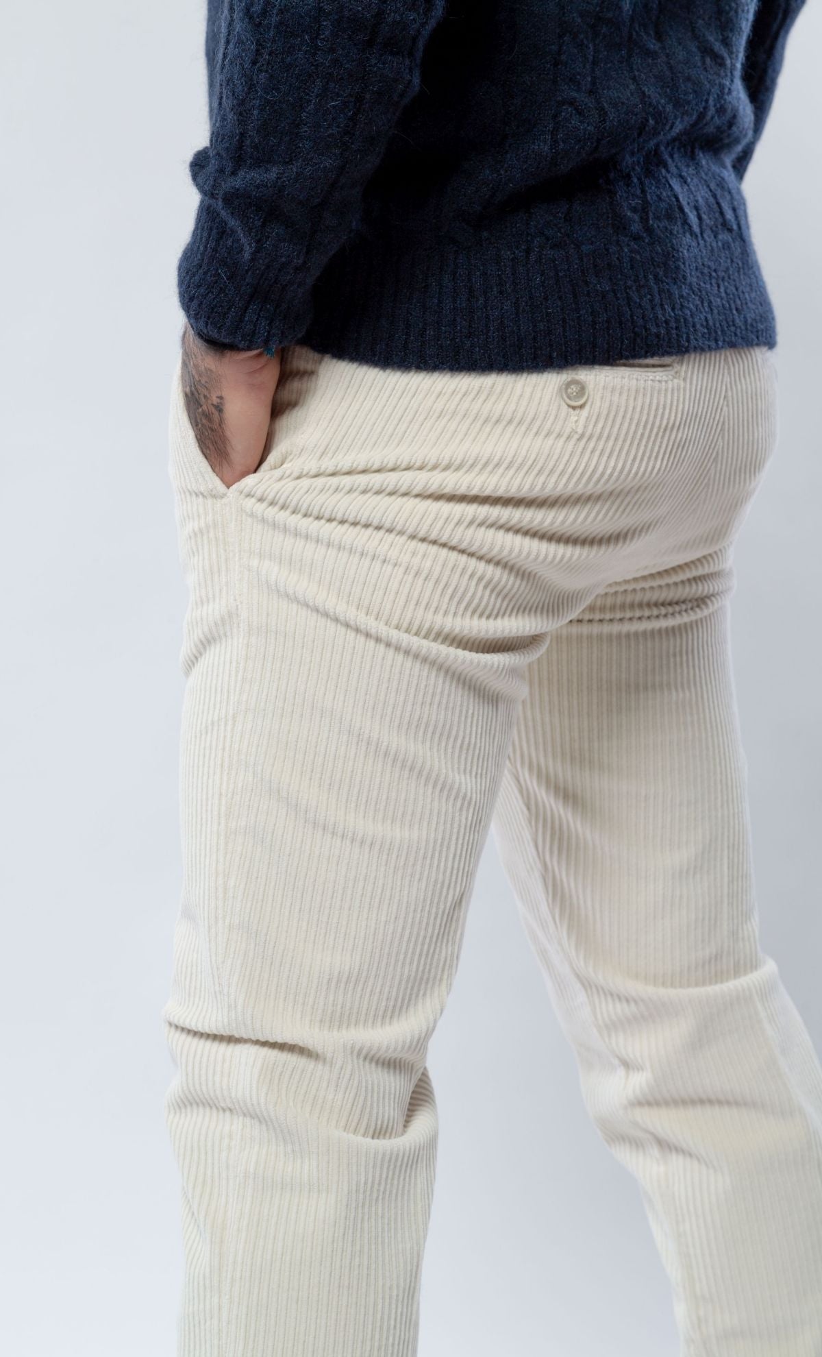 Re-Hash Pants in Cream Striped Velvet